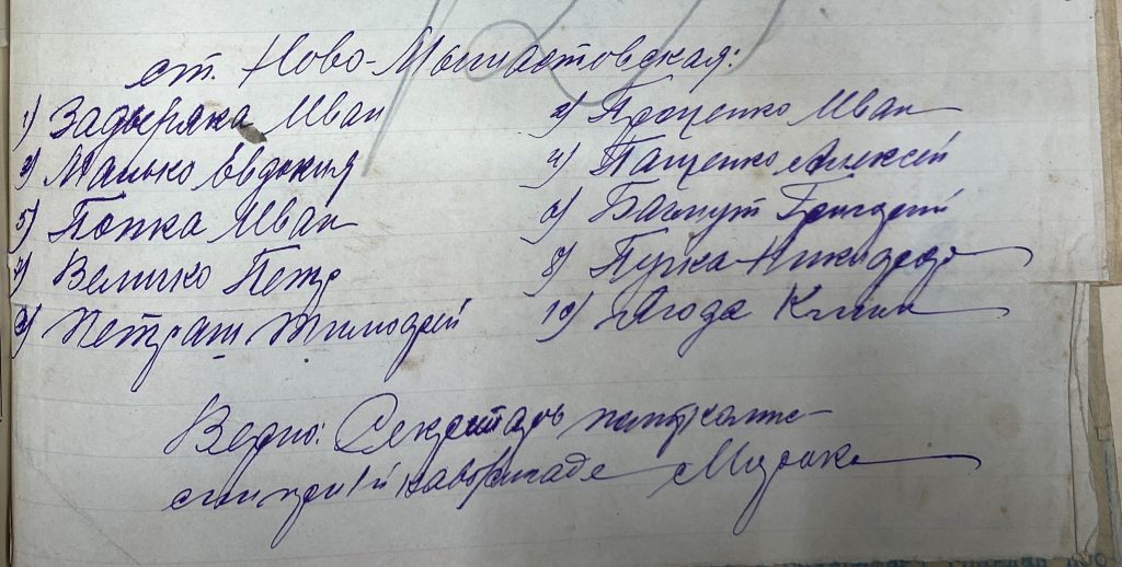 Список приговоренных к высылке Новомышастовцев, 1921 г.